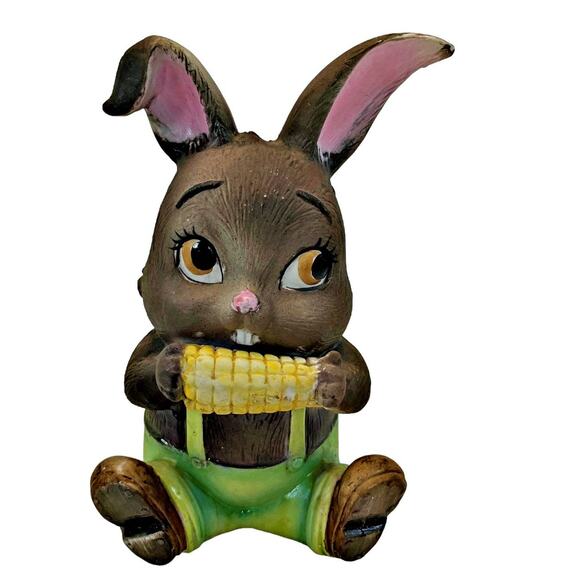 RARE Vtg Bunny Rabbit Eating Corn on Cob Piggy Bank 6" Ceramic Lefton Farm - Picture 1 of 6